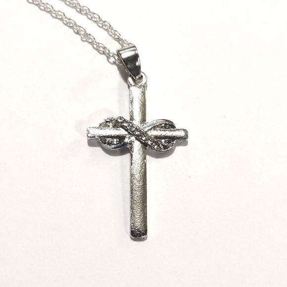 925 Silver Infinity Cross Necklace Christian Gemstone Crucifix Birthday Gift New - Picture 5 of 7